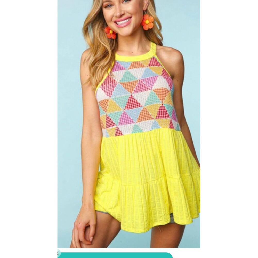 Haptics Multi Geometric Waffle Knit Babydoll Top (it Doesn’t Have A Size )